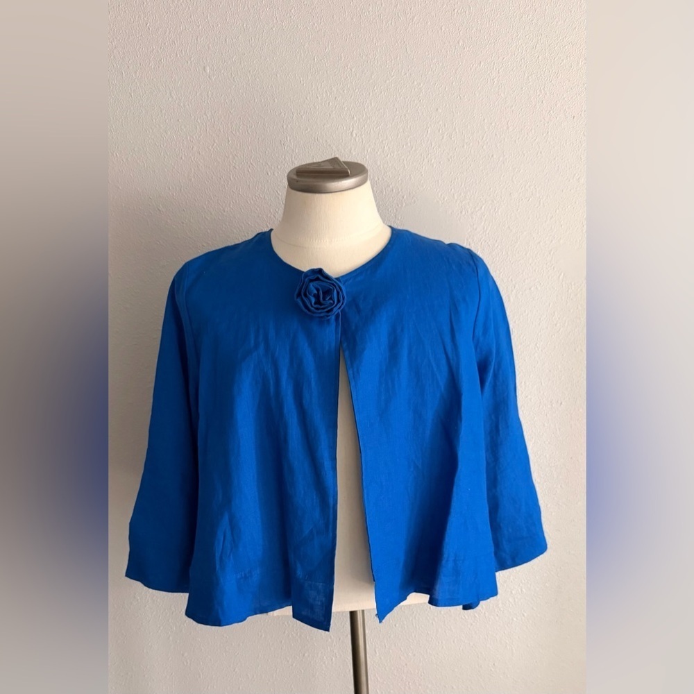 Richard Malcolm Chic Linen Royal Blue Women's Blouse Large